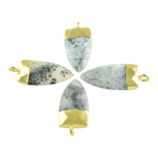 Dendritic opal dagger shape electro gold plated gemstone charm pendant